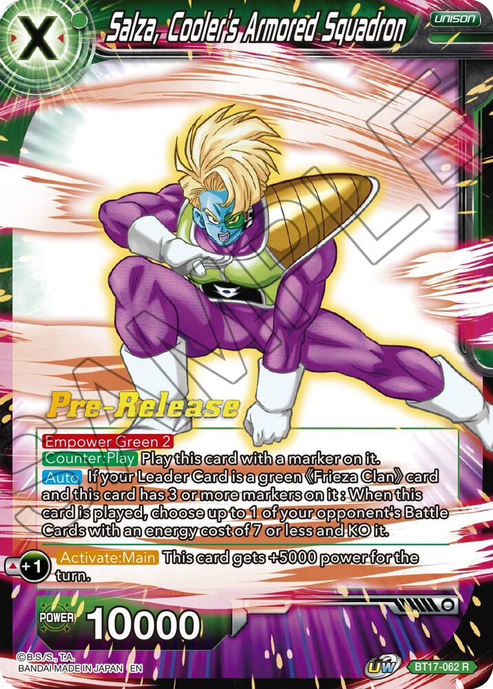 Salza Coolers Armored Squadron BT17-062 Ultimate Squad Pre-Release Cards Dragonball Super card