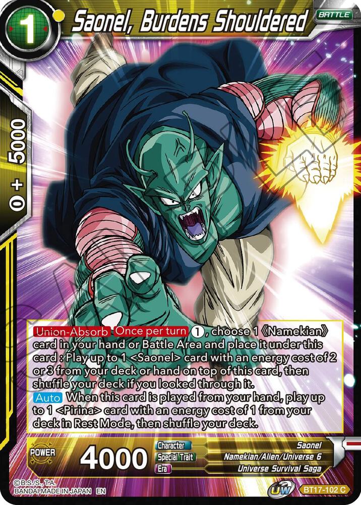 Saonel Burdens Shouldered Foil BT17-102 Ultimate Squad Dragonball Super card