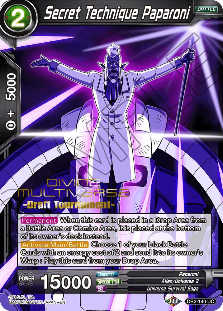 Secret Technique Paparoni Divine Multiverse Draft Tournament DB2-140 Tournament Promotion Cards Dragonball Super card