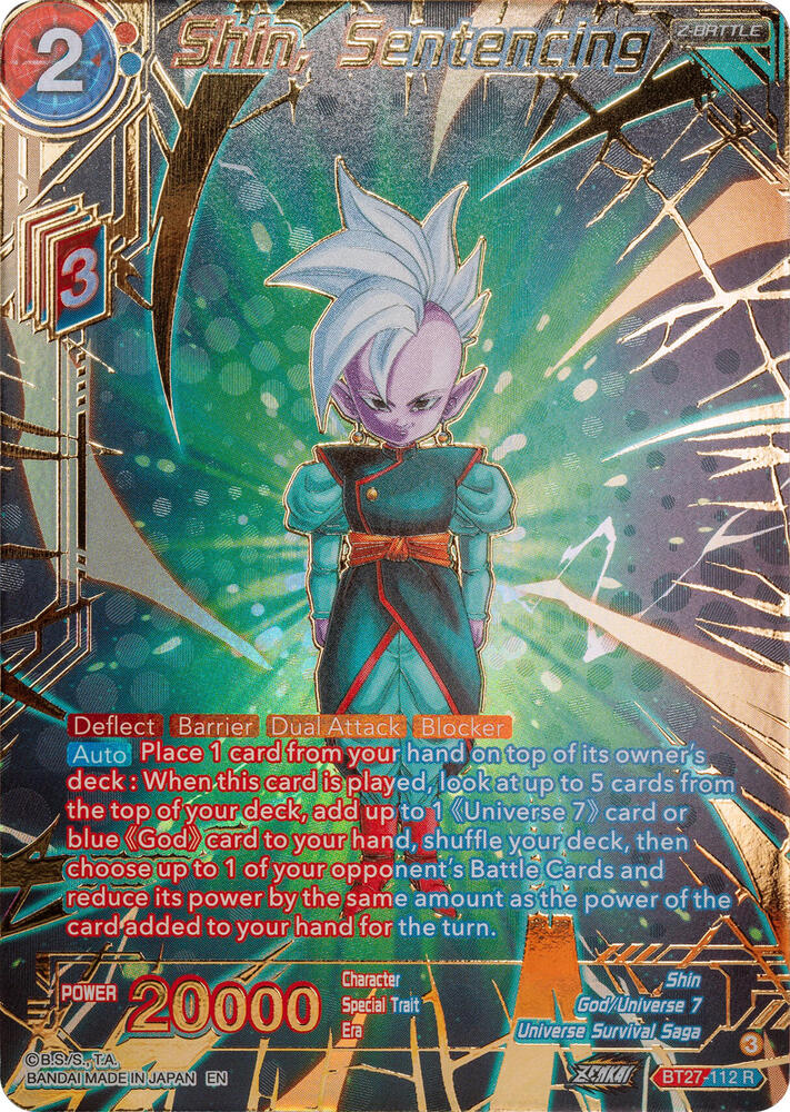 Shin Sentencing Gold Stamped BT27-112 History of Z Dragonball Super card