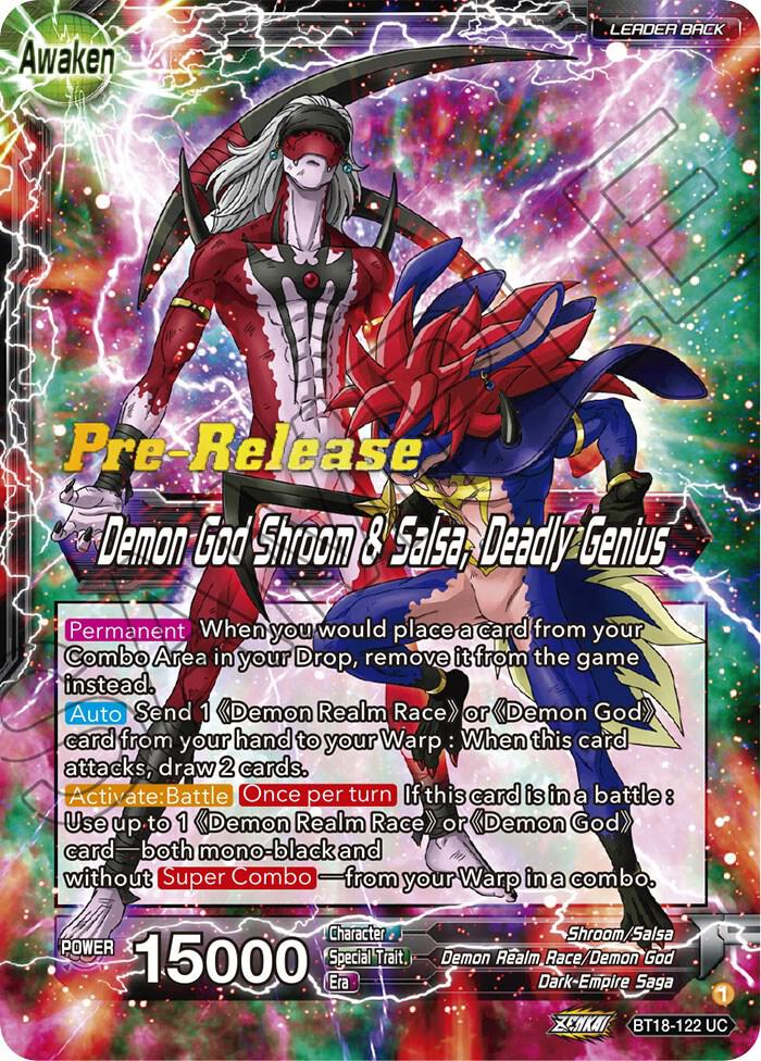 Shroom and Salsa Demon God Shroom and Salsa Deadly Genius BT18-122 Dawn of the Z-Legends Pre-Release Cards Dragonball Super card