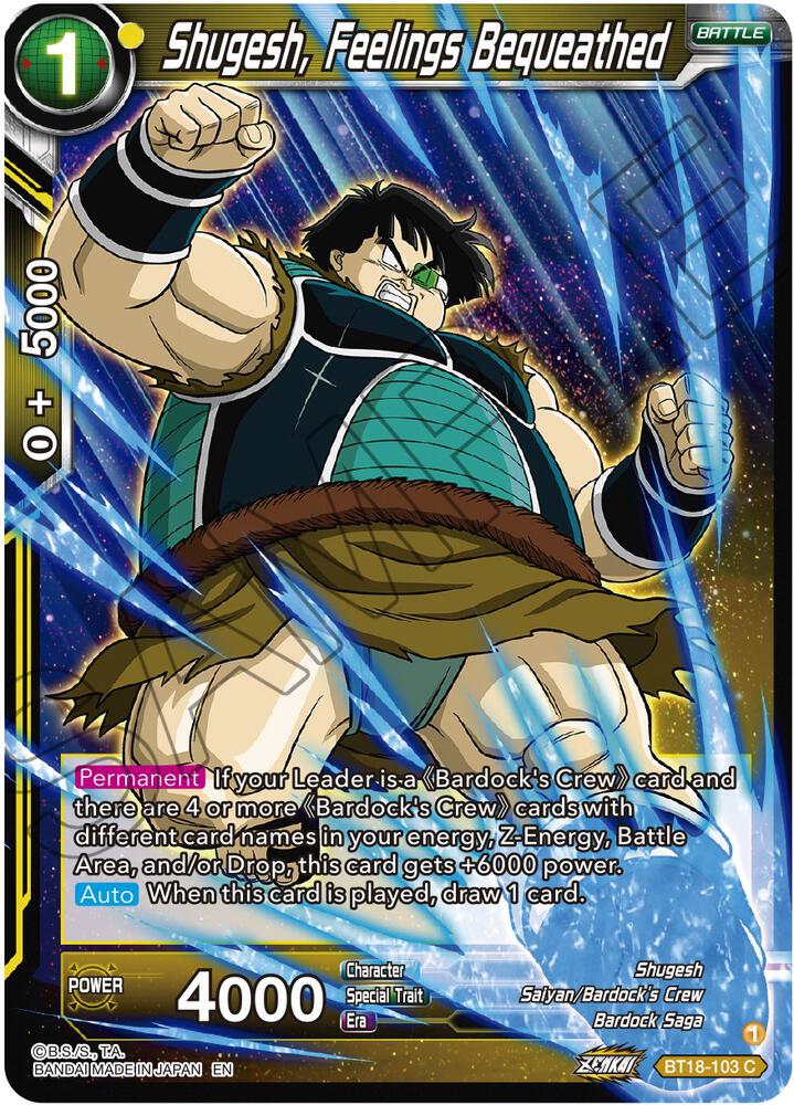 Shugesh Feelings Bequeathed BT18-103 Dawn of the Z-Legends Dragonball Super card
