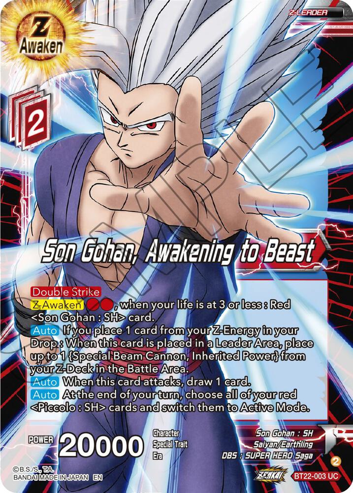 Son Gohan Awakening to Beast BT22-003 Critical Blow Dragonball Super card