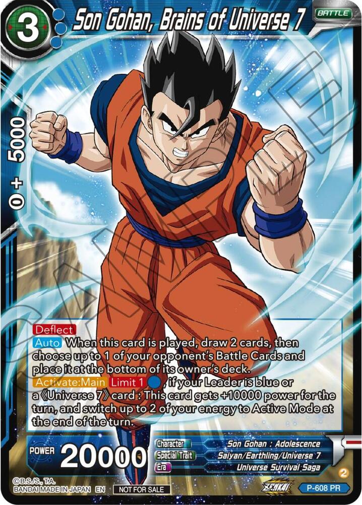 Son Gohan Brains of Universe 7 Zenkai Series Tournament Pack Vol8 P-608 Tournament Promotion Cards Dragonball Super card