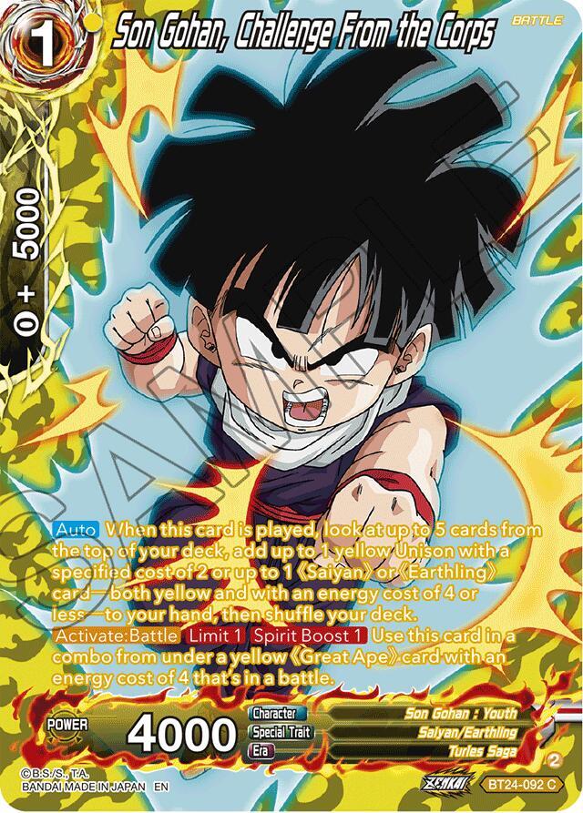 Son Gohan Challenge From the Corps Collector Booster Silver BT24-092 Beyond Generations Dragonball Super card