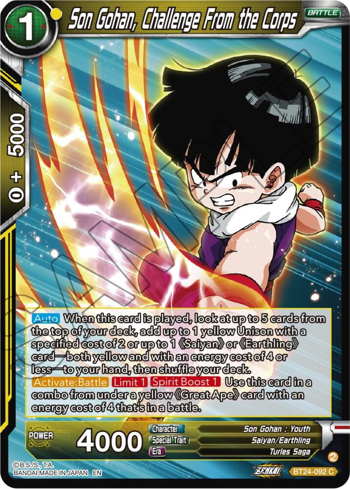 Son Gohan Challenge From the Corps Foil BT24-092 Beyond Generations Dragonball Super card