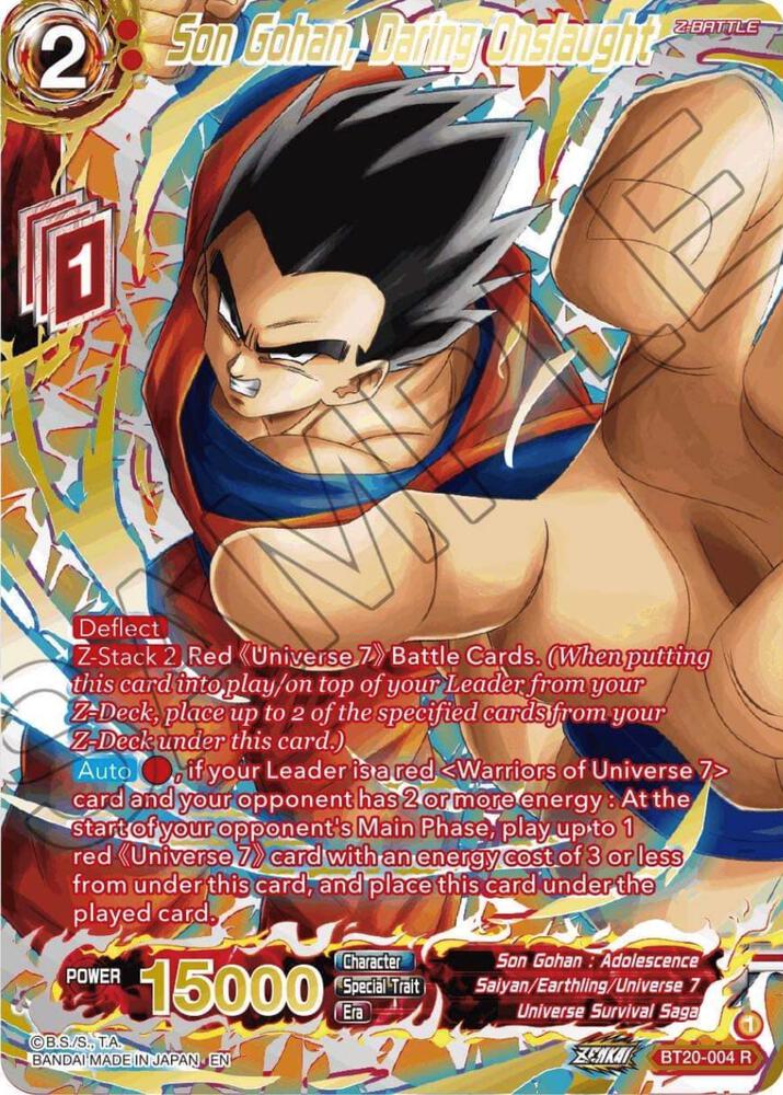 Son Gohan Daring Onslaught Gold Stamped BT20-004 Power Absorbed Dragonball Super card
