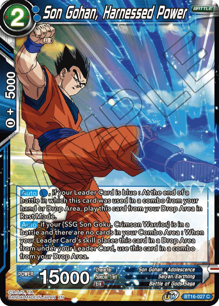 Son Gohan Harnessed Power BT16-027 Realm of the Gods Dragonball Super card