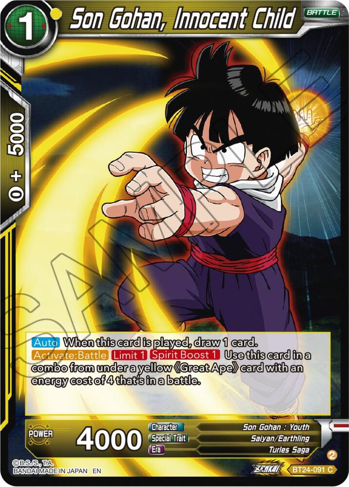 Son Gohan Innocent Child BT24-091 Beyond Generations Dragonball Super card