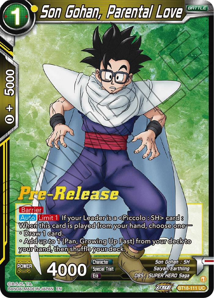 Son Gohan Parental Love BT18-111 Dawn of the Z-Legends Pre-Release Cards Dragonball Super card