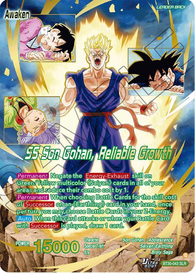 Son Gohan SS Son Gohan Reliable Growth SLR BT30-043 Three Glorious Fighters Dragonball Super card