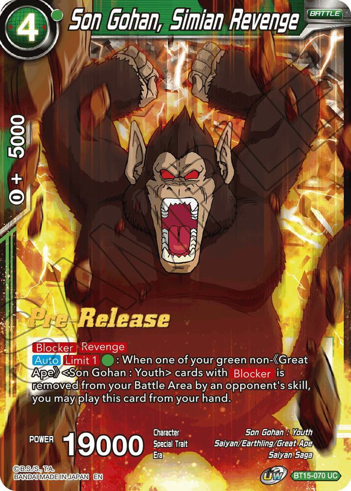 Son Gohan Simian Revenge BT15-070 Saiyan Showdown Pre-Release Cards Dragonball Super card