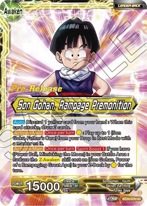 Son Gohan Son Gohan Rampage Premonition BT24-079 Beyond Generations Pre-Release Cards Dragonball Super card