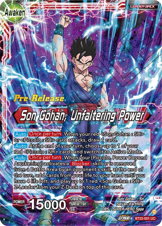 Son Gohan Son Gohan Unfaltering Power BT22-001 Critical Blow Pre-Release Cards Dragonball Super card
