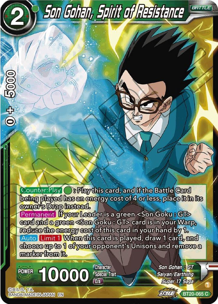 Son Gohan Spirit of Resistance Foil BT20-065 Power Absorbed Dragonball Super card