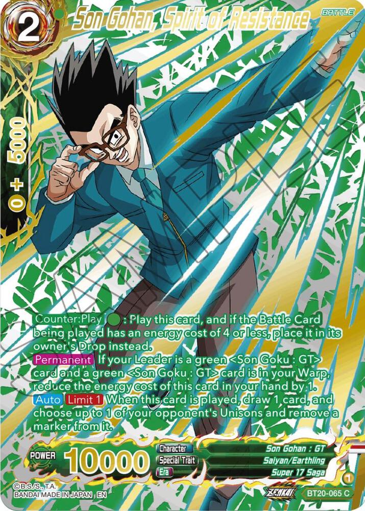 Son Gohan Spirit of Resistance Gold Stamped BT20-065 Power Absorbed Dragonball Super card