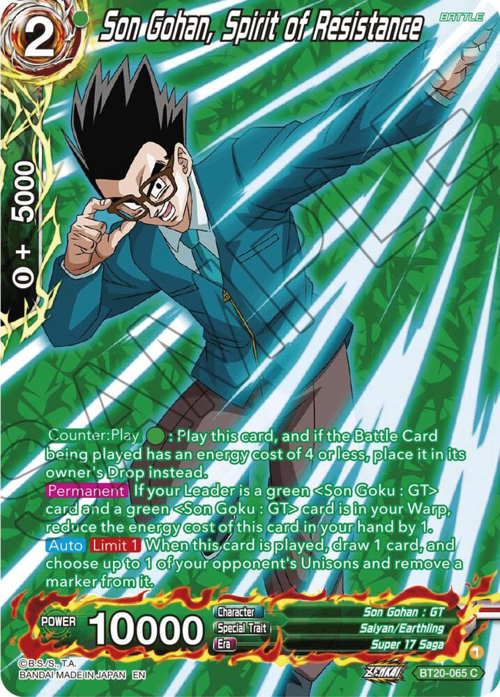 Son Gohan Spirit of Resistance Silver Foil BT20-065 Power Absorbed Dragonball Super card