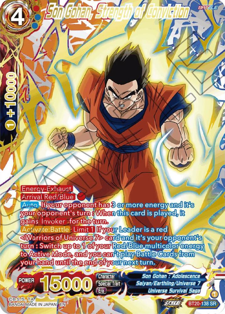 Son Gohan Strength of Conviction Gold Stamped BT20-138 Power Absorbed Dragonball Super card