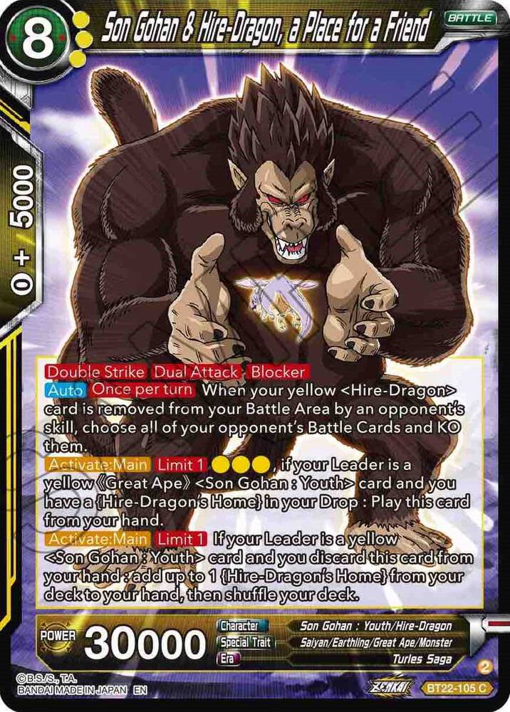 Son Gohan and Hire Dragon a place for a Friend Foil BT22-105 Critical Blow Dragonball Super card