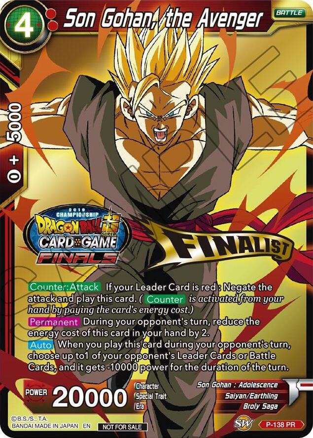 Son Gohan the Avenger Championship Final 2019 Finalist P-138 Tournament Promotion Cards Dragonball Super card