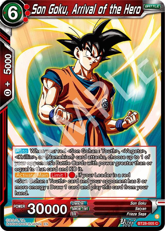 Son Goku Arrival of the Hero BT28-005 Prismatic Clash Dragonball Super card