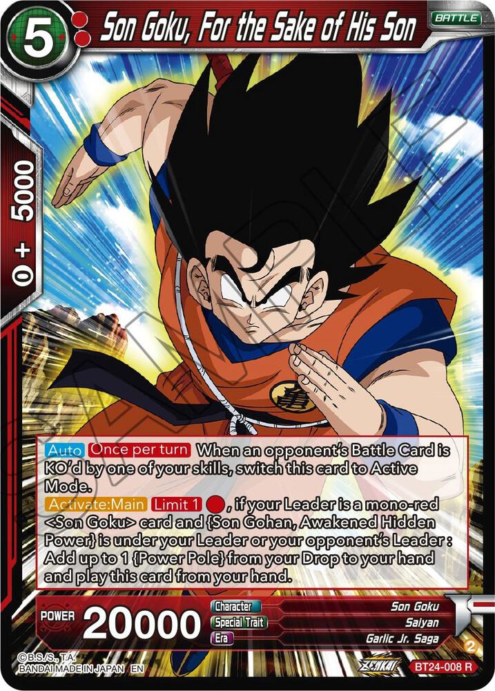 Son Goku For the Sake of His Son BT24-008 Beyond Generations Dragonball Super card