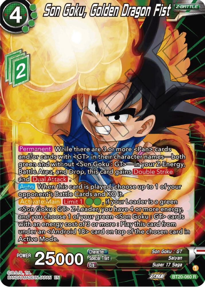 Son Goku Golden Dragon Fist Foil BT20-060 Power Absorbed Dragonball Super card