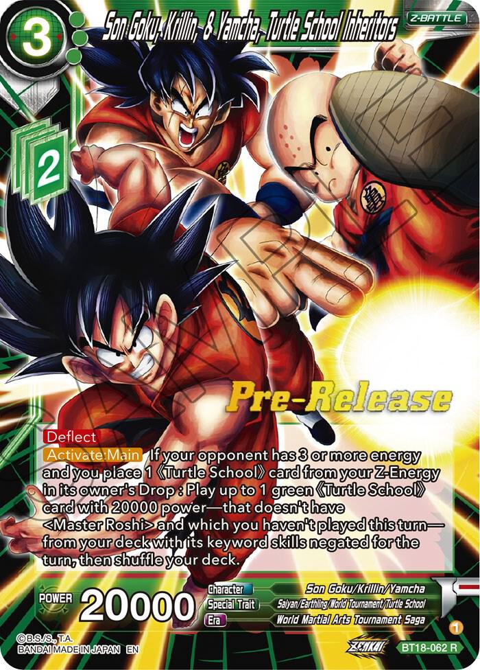 Son Goku Krillin and Yamcha Turtle School Inheritors BT18-062 Dawn of the Z-Legends Pre-Release Cards Dragonball Super card