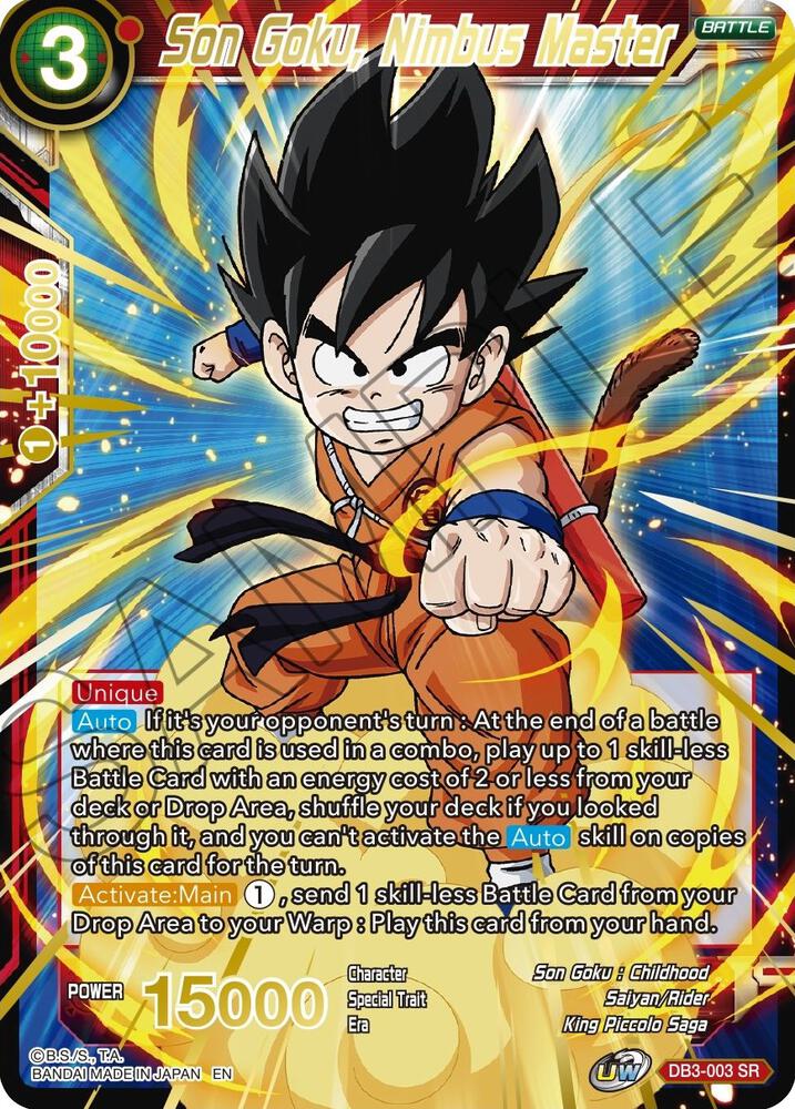 Son Goku Nimbus Master Gold Stamped DB3-003 Mythic Booster Dragonball Super card