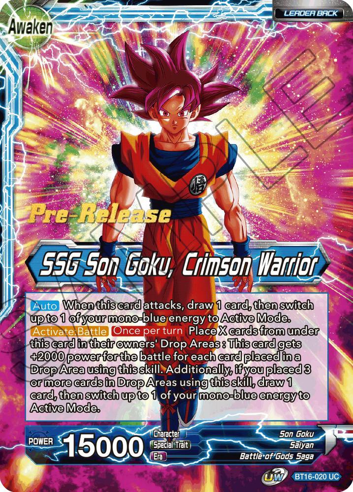 Son Goku SSG Son Goku Crimson Warrior BT16-020 Realm of the Gods Pre-Release Cards Dragonball Super card