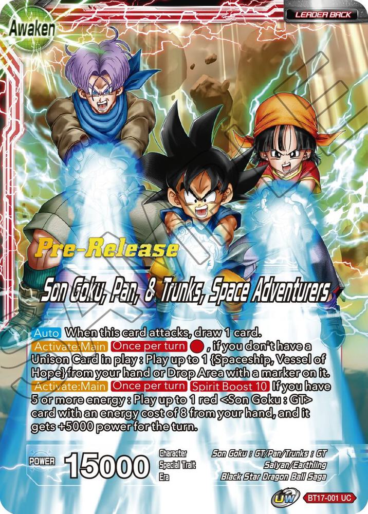 Son Goku Son Goku Pan and Trunks Space Adventurers BT17-001 Ultimate Squad Pre-Release Cards Dragonball Super card