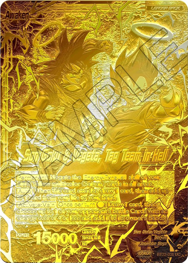 Son Goku Son Goku and Vegeta Tag Team in Hell 2023 Championship Finals Gold Metal Foil BT22-031 Tournament Promotion Cards Dragonball Super card