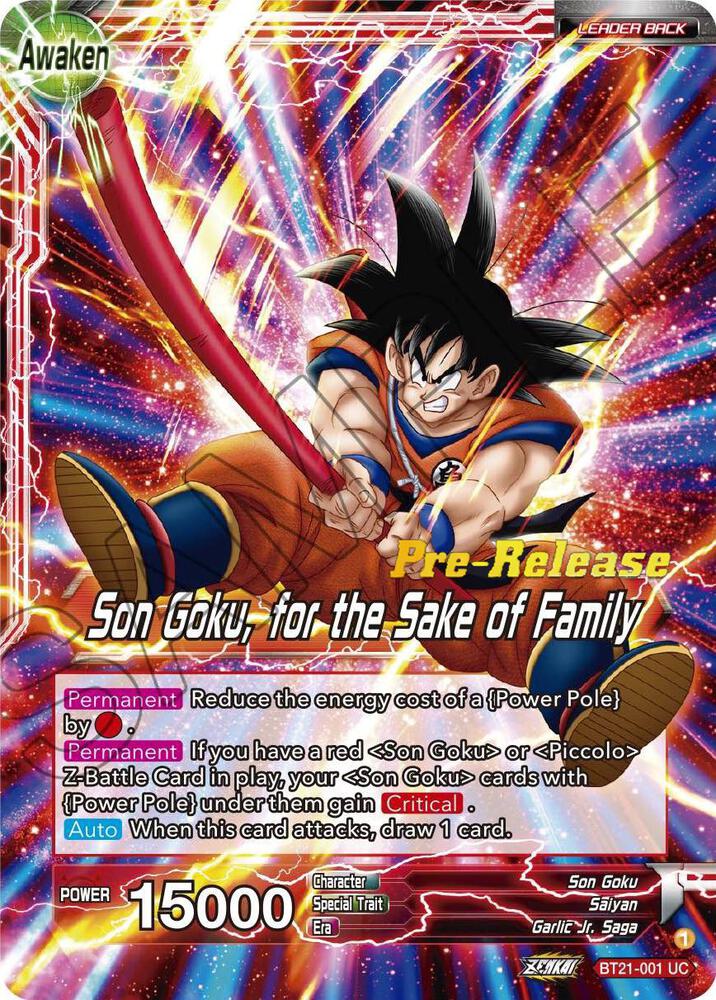 Son Goku Son Goku for the Sake of Family BT21-001 Wild Resurgence Pre-Release Cards Dragonball Super card