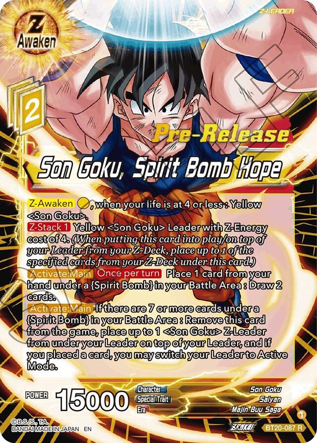 Son Goku Spirit Bomb Hope BT20-087 Power Absorbed Pre-Release Cards Dragonball Super card