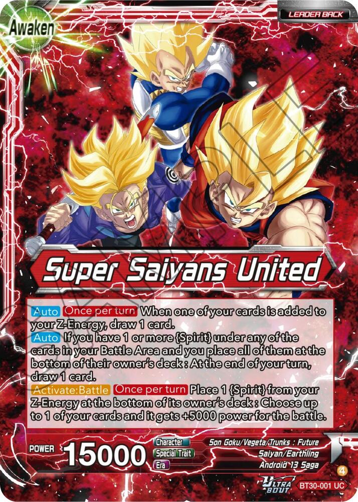 Son Goku Vegeta and Trunks Super Saiyans United BT30-001 Three Glorious Fighters Dragonball Super card
