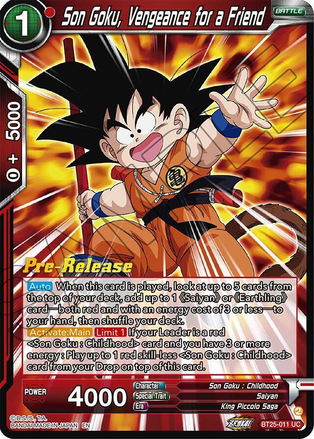 Son Goku Vengeance for a Friend BT25-011 Legend of the Dragon Balls Pre-Release Cards Dragonball Super card