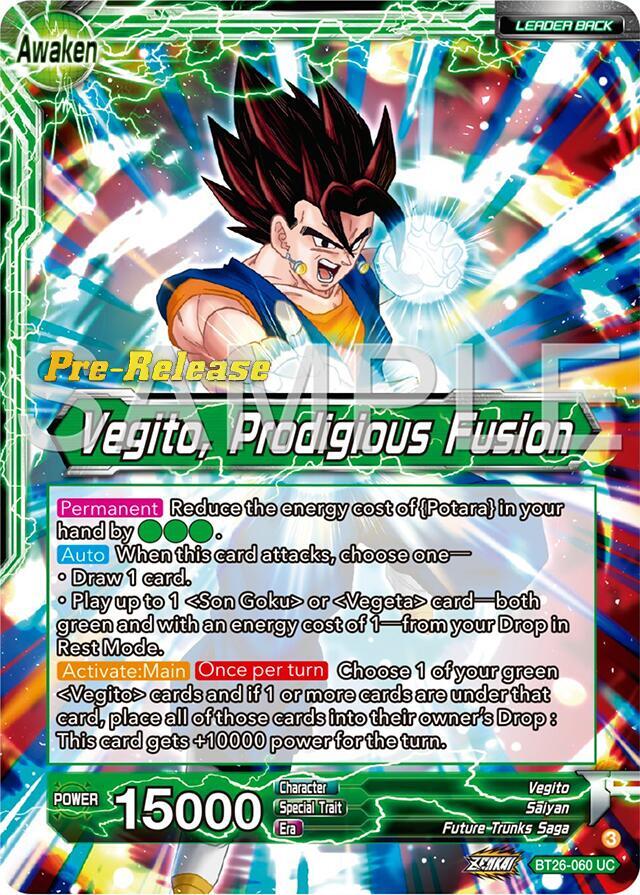 Son Goku and Vegeta Vegito Prodigious Fusion BT26-060 Ultimate Advent Pre-Release Cards Dragonball Super card