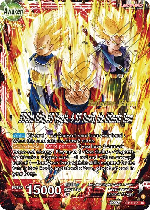 Son Goku and Vegeta and Trunks SS Son Goku SS Vegeta and SS Trunks the Ultimate Team Fighters Ambition Holiday Pack BT19-001 Tournament Promotion Cards Dragonball Super card