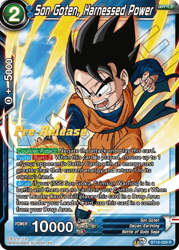 Son Goten Harnessed Power BT16-029 Realm of the Gods Pre-Release Cards Dragonball Super card