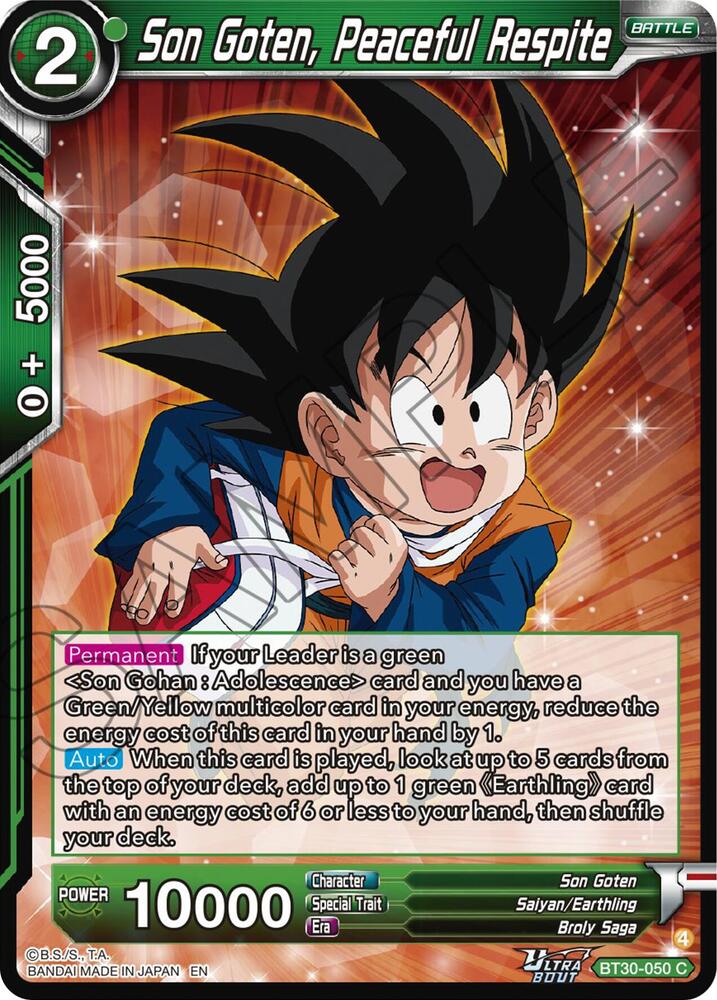 Son Goten Peaceful Respite BT30-050 Three Glorious Fighters Dragonball Super card