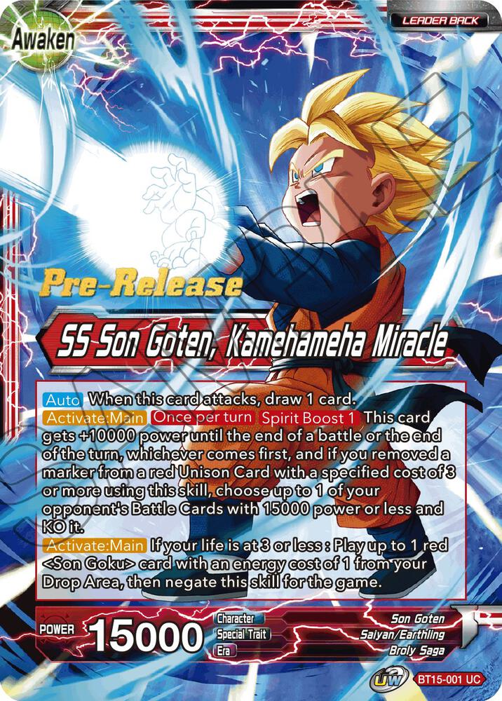 Son Goten SS Son Goten Kamehameha Miracle BT15-001 Saiyan Showdown Pre-Release Cards Dragonball Super card