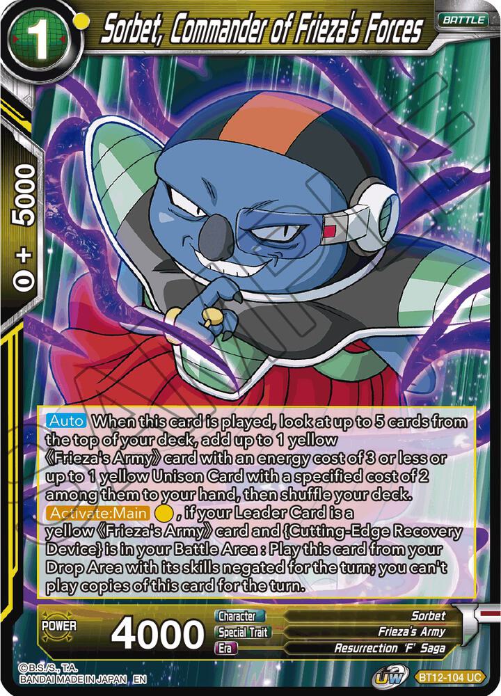 Sorbet Commander of Friezas Forces Foil BT12-104 Vicious Rejuvenation Dragonball Super card