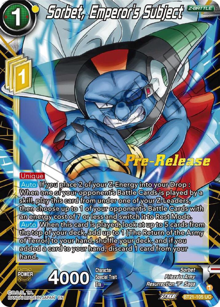 Sorbet Emperors Subject BT21-105 Wild Resurgence Pre-Release Cards Dragonball Super card