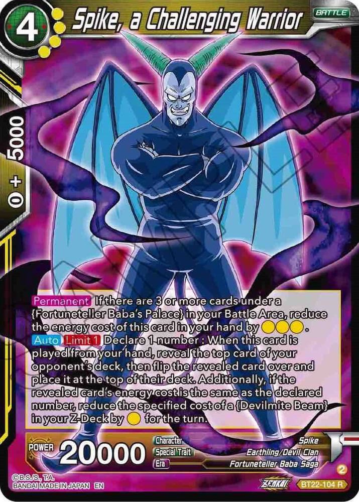 Spike a Challenging Warrior Foil BT22-104 Critical Blow Dragonball Super card