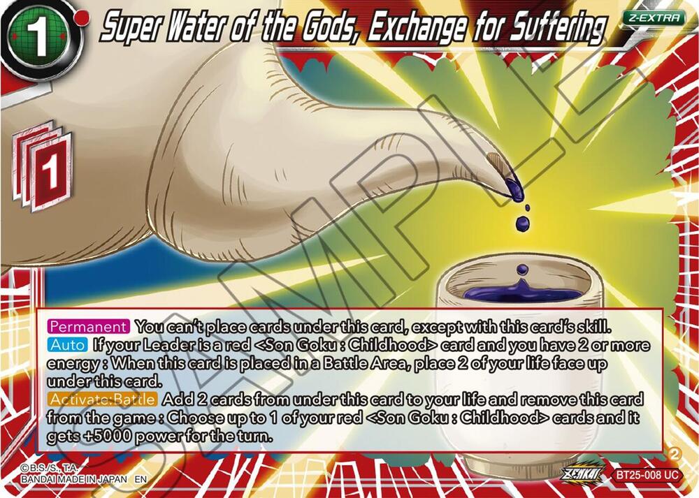 Super Water of the Gods Exchange for Suffering BT25-008 Legend of the Dragon Balls Dragonball Super card