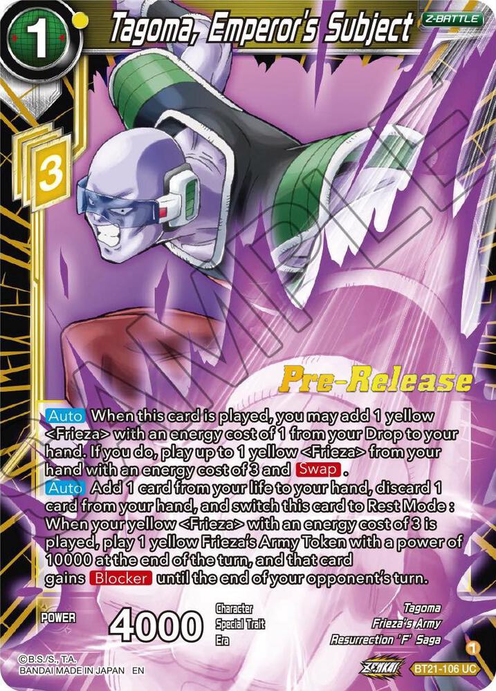 Tagoma Emperors Subject BT21-106 Wild Resurgence Pre-Release Cards Dragonball Super card