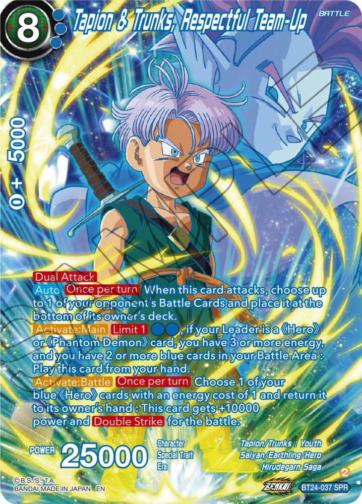 Tapion and Trunks Respectful Team Up SPR BT24-037 Beyond Generations Dragonball Super card