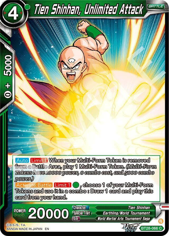 Tien Shinhan Unlimited Attack BT28-066 Prismatic Clash Dragonball Super card