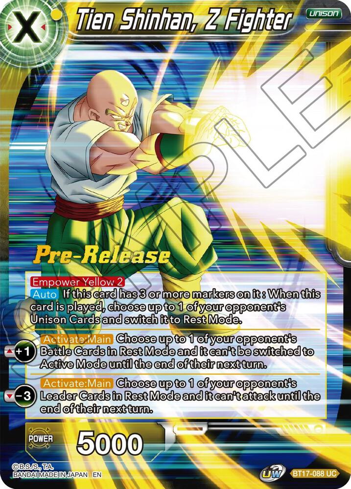 Tien Shinhan Z Fighter BT17-088 Ultimate Squad Pre-Release Cards Dragonball Super card