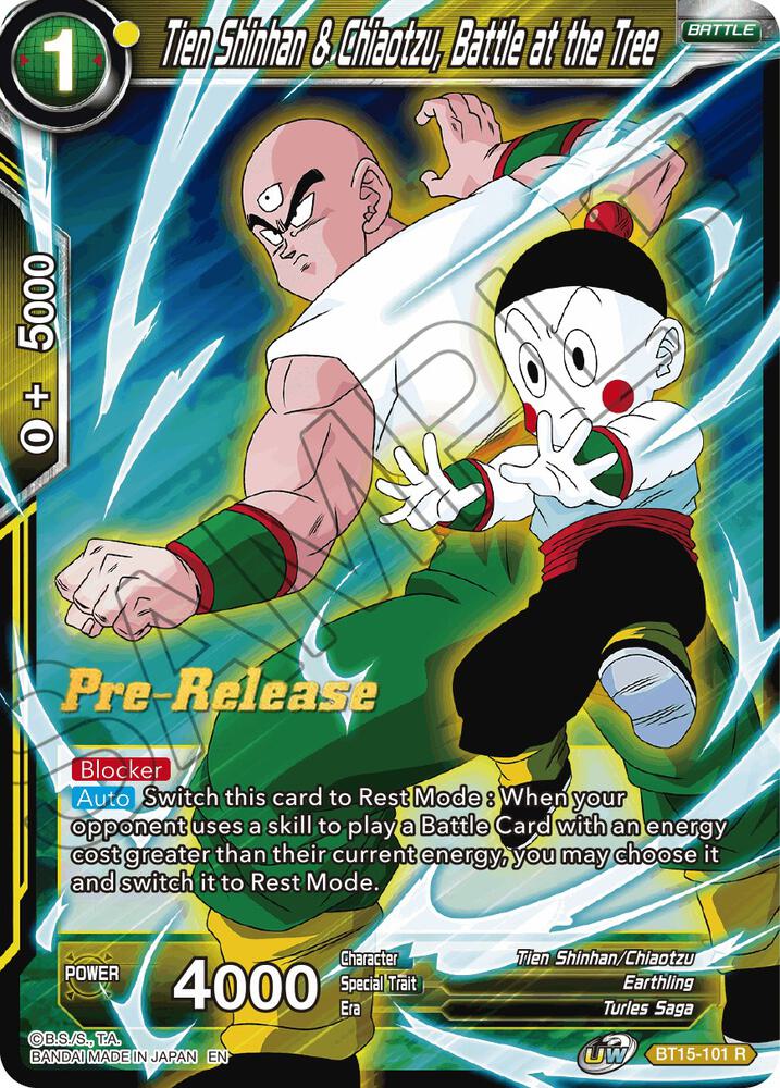 Tien Shinhan and Chiaotzu Battle at the Tree BT15-101 Saiyan Showdown Pre-Release Cards Dragonball Super card